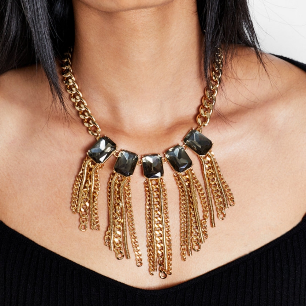 I.N.C. Gold-Tone Stone & Chain Tassel Necklace